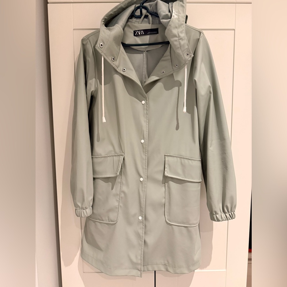 Zara Light Green Hooded Rain Coat